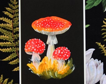 Mushrooms Painting Amanita, Fly Agaric Mushroom Print, Enchanted Mushrooms, Amanita Mushrooms Art, Mushrooms Art Print, Enchanted Garden