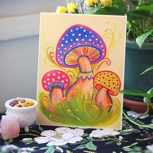 Art Print Mushrooms, Mushroom Painting, Vintage 70s Mushrooms, Mid Century Mushrooms, Mushroom Decor, 1970 Retro Mushrooms Wall Art