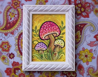 Original Mushrooms Painting Mushroom Vintage Vintage 70s Etsy