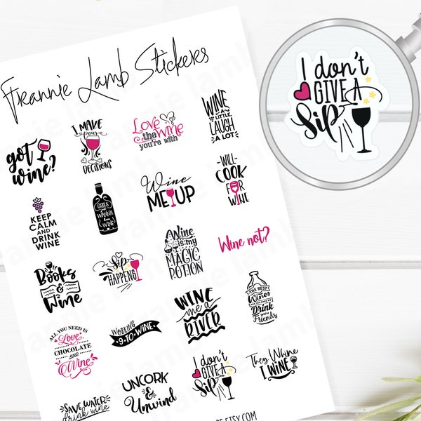 Wine Stickers, Clear or White Sticker Paper Available, Planner Stickers, Calendar Stickers, Wine Lover Stickers, Alcohol Stickers