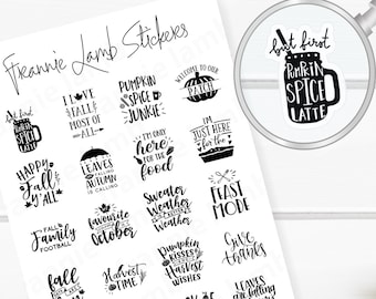 Fall Stickers, Clear or White Sticker Paper, Planner Stickers, Calendar Stickers, Autumn and Thanksgiving Stickers