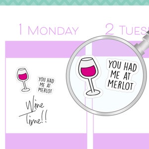 Wine Stickers, Planner Stickers, Wine Lover Stickers, Drink Stickers for Calendars, Planners, Scrapbooks, Crafts and more