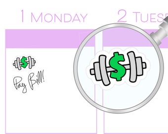 Gym Payment Stickers (1/2" each), Planner Stickers, Bill Reminder Stickers for Calendars, Planners, Scrapbooks, Crafts and more
