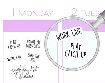 Werk- en kantoortekstplannerstickers, plannerstickers, tekststickers, kalenderstickers, kawaiistickers, etiketten