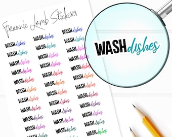 Wash Dishes Planner Stickers, 36 Labels for Planners, Calendars and More, Paper Options Available