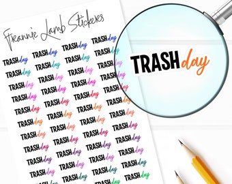 Trash Day Planner Stickers, 48 Labels for Planners, Calendars and More, Paper Options Available