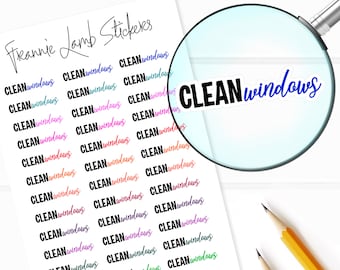 Clean Windows Planner Stickers, 36 Labels for Planners, Calendars and More, Paper Options Available