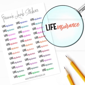 Life Insurance Planner Stickers, 36 labels voor planners, kalenders en meer, papieropties beschikbaar