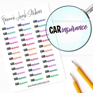 Autoverzekeringsplannerstickers, 36 labels voor planners, kalenders en meer, papieropties beschikbaar