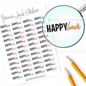 Happy Hour Planner-stickers, 48 labels voor planners, kalenders en meer, papieropties beschikbaar