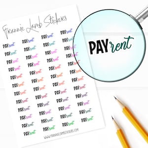 Pay Rent Planner Sticker, 48 Etiketten für Planer, Kalender und mehr, Papieroptionen verfügbar
