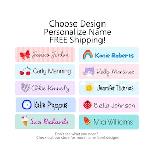 40 Waterproof Name Labels, School Labels, Cute Girly and Tween Name Labels, Daycare Labels, Custom Stickers, Dishwasher-Safe, Scratch-proof