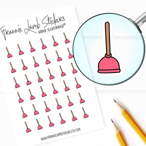 Plunger Cleaning Stickers (1/2&quot; each), Planner Stickers, Cleaning and Chore Stickers for Calendars, Planners, Chore Charts, Crafts and more