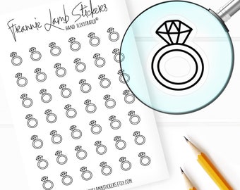 42 Clear Planner Stickers (1/2" each), Diamond Ring Stickers, Engagement and Wedding Stickers for Planners, Calendars and more