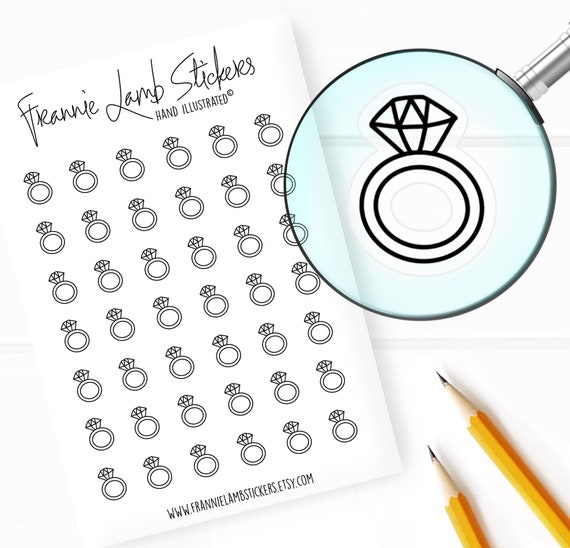 42 Clear Planner Stickers (1/2 each), Diamond Ring Stickers, Engagement  and Wedding Stickers for Planners, Calendars and more