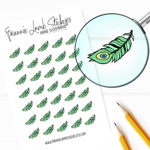 Peacock Feather Stickers (1/2&quot; each), Decorative Planner Stickers, Feather Stickers for Calendars, Planners and more
