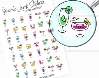 42 Clear Planner Stickers (1/2" each), Cocktail Stickers, Drink and Alcohol Stickers for Planners and Calendars and more