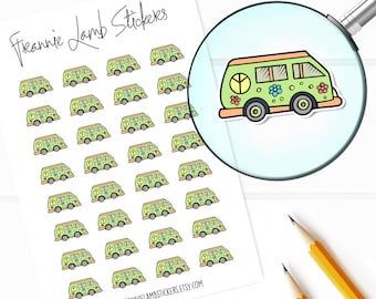 Peace Van-klistermärken (1,25 cm styck), dekorativa planerarklistermärken, hippieklistermärken för kalendrar, planerare, klippböcker, pyssel och mer