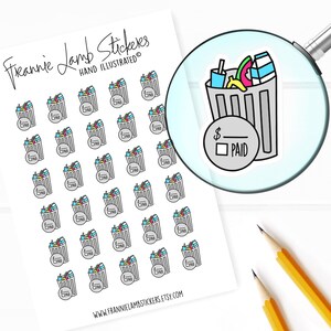Adesivos de lembrete de conta de lixo (1/2 "cada), adesivos de planejador, adesivos de lembrete de contas e tarefas para calendários, planejadores, álbuns de recortes, artesanato, etc.