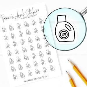 42 Clear Planner Stickers (1/2&quot; each), Detergent Stickers, Chore and Laundry Stickers for Planners, Calendars and more