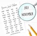 Monthly Planner Stickers, Labels for Planners, Calendars and More, Color and Paper Options Available 