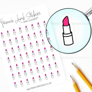 56 Clear Planner Stickers (1/2&quot; each), Lipstick Stickers, Beauty and Makeup Stickers for Planners and Calendars and more