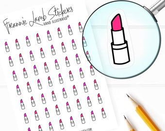 56 Clear Planner Stickers (1/2" each), Lipstick Stickers, Beauty and Makeup Stickers for Planners and Calendars and more