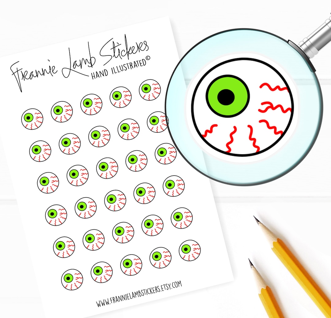 Creepy Eyeball Stickers (1/2" Each), Halloween Planner Stickers, Fall ...