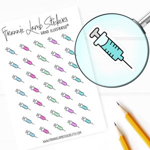 Syringe Stickers (1/2" each), Medical Stickers, Syringe and Shot Stickers for Calendars, Planners, Scrapbooks, Crafts and more