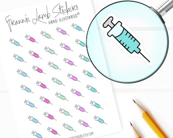 Syringe Stickers (1/2" each), Medical Stickers, Syringe and Shot Stickers for Calendars, Planners, Scrapbooks, Crafts and more