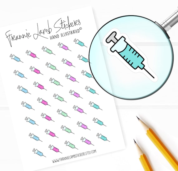 Syringe Stickers (1/2" each), Medical Stickers, Syringe and Shot Stickers for Calendars, Planners, Scrapbooks, Crafts and more