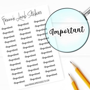 Important Planner Stickers, 39 Labels for Planners, Calendars and More, Color and Paper Options Available