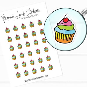 Bunte Cupcake-Aufkleber (je 1/2 Zoll), Planeraufkleber, Essens- und Getränkeaufkleber für Kalender, Planer, Sammelalben, Bastelarbeiten und mehr