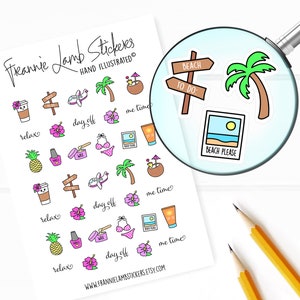 Summer Variety Stickers (1/2" each), Planner Stickers, Tropical Stickers for Calendars, Planners, Scrapbooks, Crafts and more