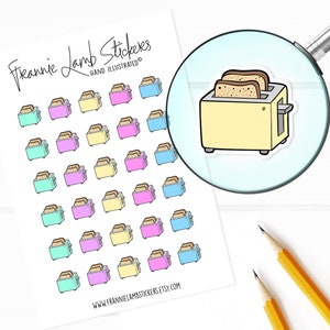 Adesivos de torradeira (1/2 "cada), adesivos de planejador, adesivos de culinária e preparação de refeições para calendários, planejadores, álbuns de recortes, artesanato e muito mais