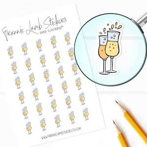 Pegatinas de copas de champán (1/2" cada una), pegatinas de planificador de alcohol, pegatinas de alimentos y bebidas para calendarios, planificadores, álbumes de recortes, manualidades, etc.