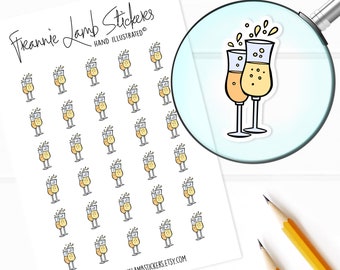 Champagne Glasses Stickers (1/2" each), Alcohol Planner Stickers, Food and Drink Stickers for Calendars, Planners, Scrapbooks, Crafts, etc.