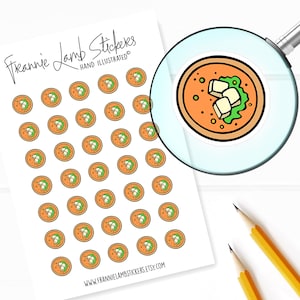 Tomato Soup Stickers (1/2&quot; each), Planner Stickers, Food Stickers for Calendars, Planners, Scrapbooks, Crafts and more