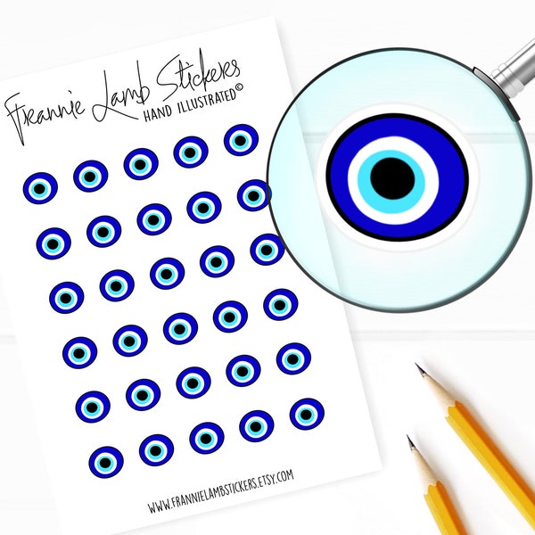 Evil Eye Stickers (1/2" each), Planner Stickers, Good Luck Stickers, Mati Stickers for Calendars, Planners, Scrapbooks, Crafts and more