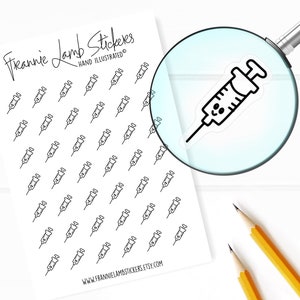 42 adesivos transparentes de planejador (1/2 "cada), adesivos de planejador de seringas, adesivos de botox e seringas médicas para planejadores e calendários e muito mais