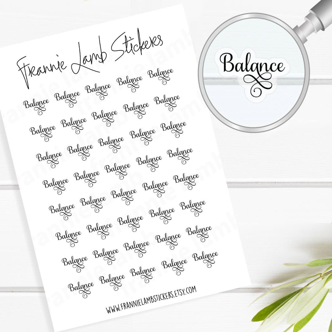 Balance Stickers, Planner Stickers, Clear or White Matte Stickers, Text ...