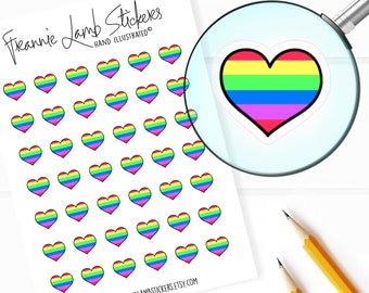 42 Clear Planner Stickers (1/2" each), Rainbow Heart Planner Stickers, Heart and Love Stickers for Planners and Calendars and more