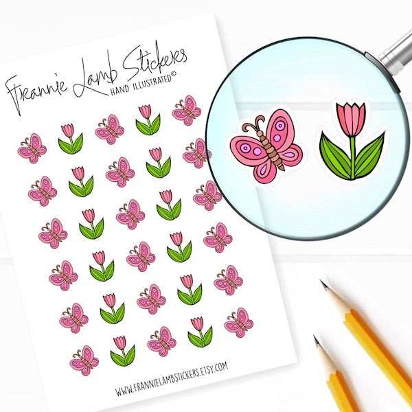 Tulip and Butterfly Stickers (1/2" each), Planner Stickers, Spring Stickers for Calendars, Planners, Scrapbooks, Crafts and more