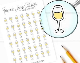 White Wine Stickers (1/2&quot; each), Alcohol Planner Stickers, Drink Stickers for Calendars, Planners, Scrapbooks, Crafts and more