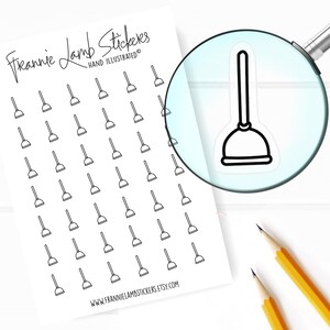 42 Clear Planner Stickers (1/2&quot; each), Plunger Stickers, Chore and Cleaning Stickers for Planners, Calendars and more