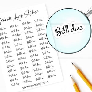 Bill Due Planer-Aufkleber, 52 Etiketten für Planer, Kalender und mehr, Farb- und Papieroptionen verfügbar