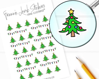 Christmas Tree and Lights Stickers (1/2&quot; each), Holiday Planner Stickers, Stickers for Calendars, Planners, Scrapbooks, Crafts and more