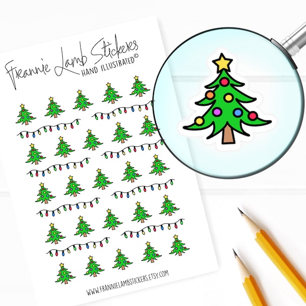 Christmas Tree and Lights Stickers (1/2" each), Holiday Planner Stickers, Stickers for Calendars, Planners, Scrapbooks, Crafts and more