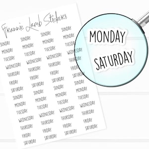 Dagen van de week-stickers, labels voor planners, kalenders en meer, kleuropties, papieroptie beschikbaar