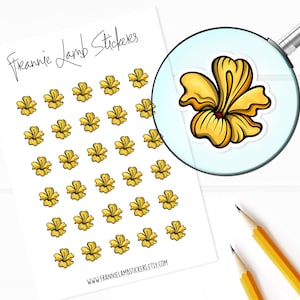 Gelbe Hibiskus Aufkleber (je 1,2 cm), Planer Sticker, Frühlings- und Saison-Sticker für Kalender, Planer, Scrapbooks, Bastelarbeiten und mehr